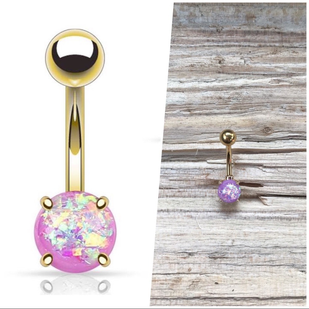 Purple Opal Gold Belly Button Ring